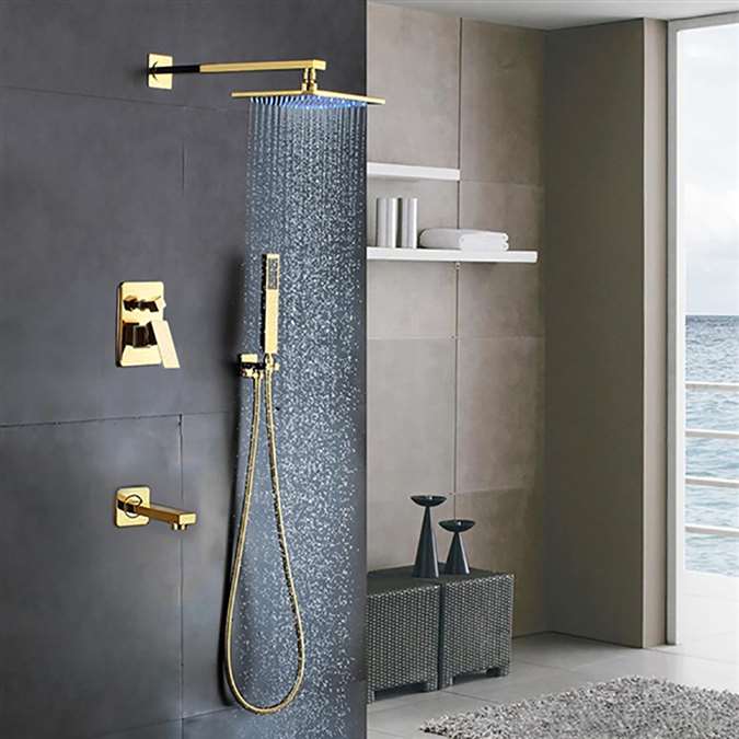 Florence Gold Wall Mount LED Rainfall Shower